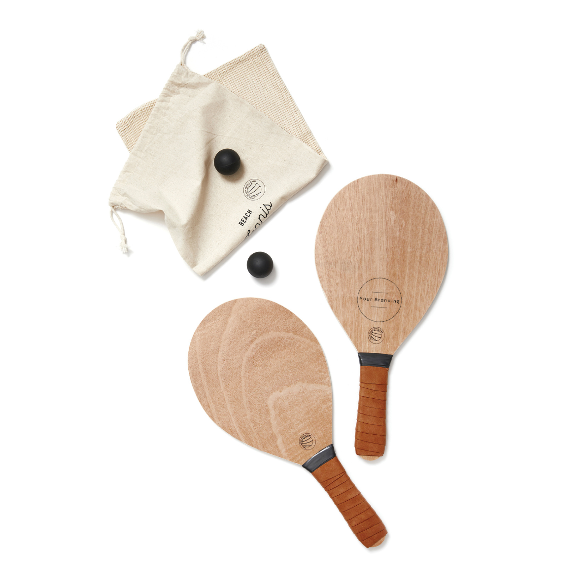 two beach rackets and a ball with a white background